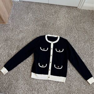 Preppy Black Sweater with Cream Trim